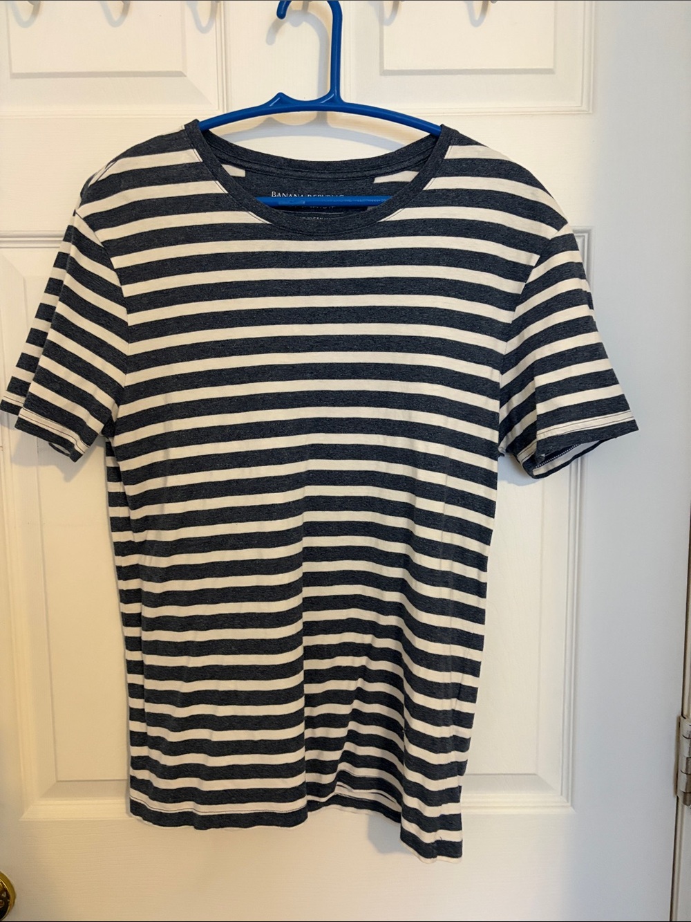 Banana Republic Navy and White Striped Short Sleeve Tee